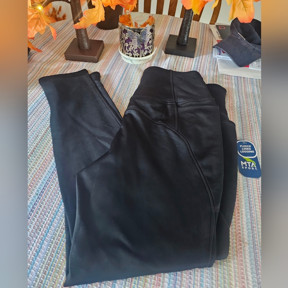 NWT MTA Sports BLACK Fleeced Lined Leggings Size XL